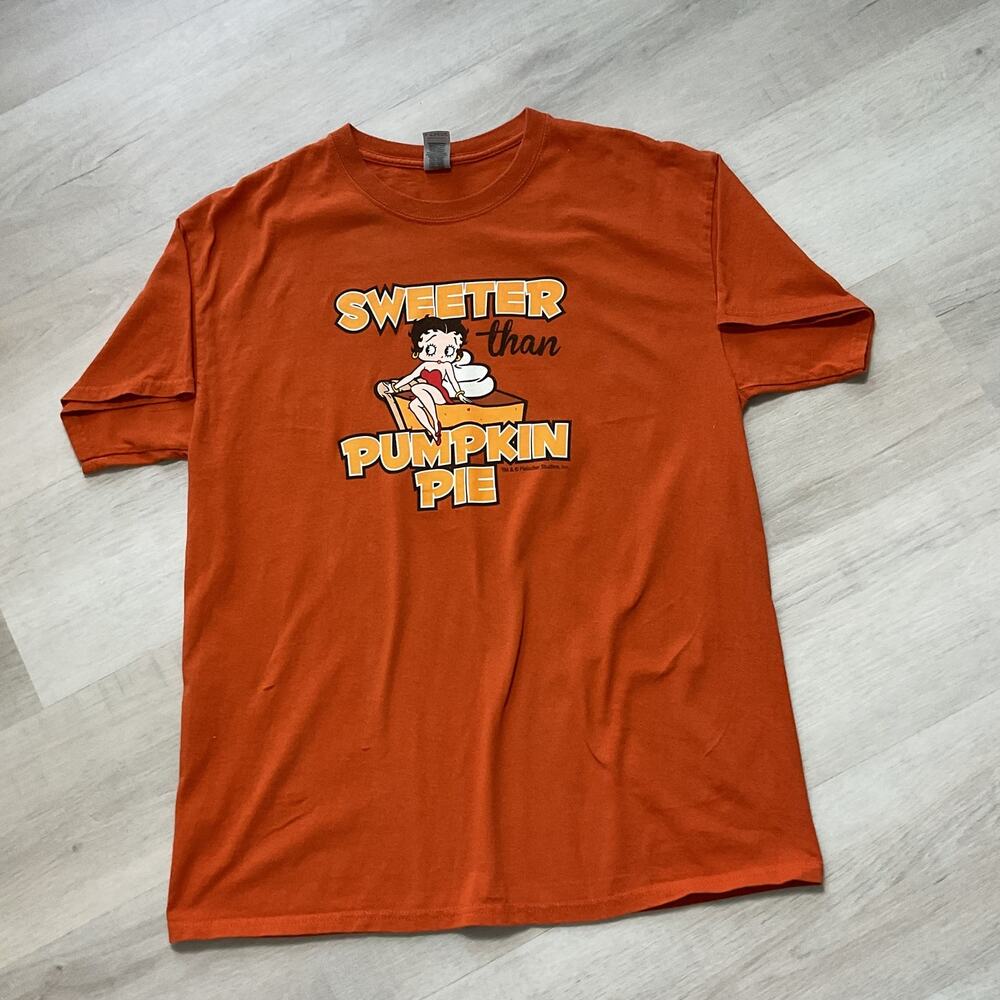 Betty Boop Sweeter Than Pumpkin Pie Orange Gildan T Shirt Large